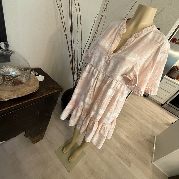 PEARL & CAVIAR Baby Doll Dress soft pink and white wide stripes / ruffled accent - Picture 7 of 7